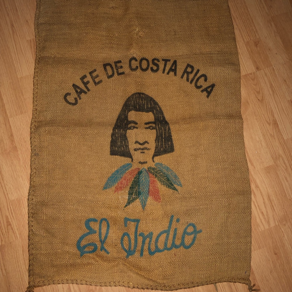 Vintage Cafe De Costa Rica Jute Coffee Bean Large Burlap Sack, El Indio, 41 x 28
